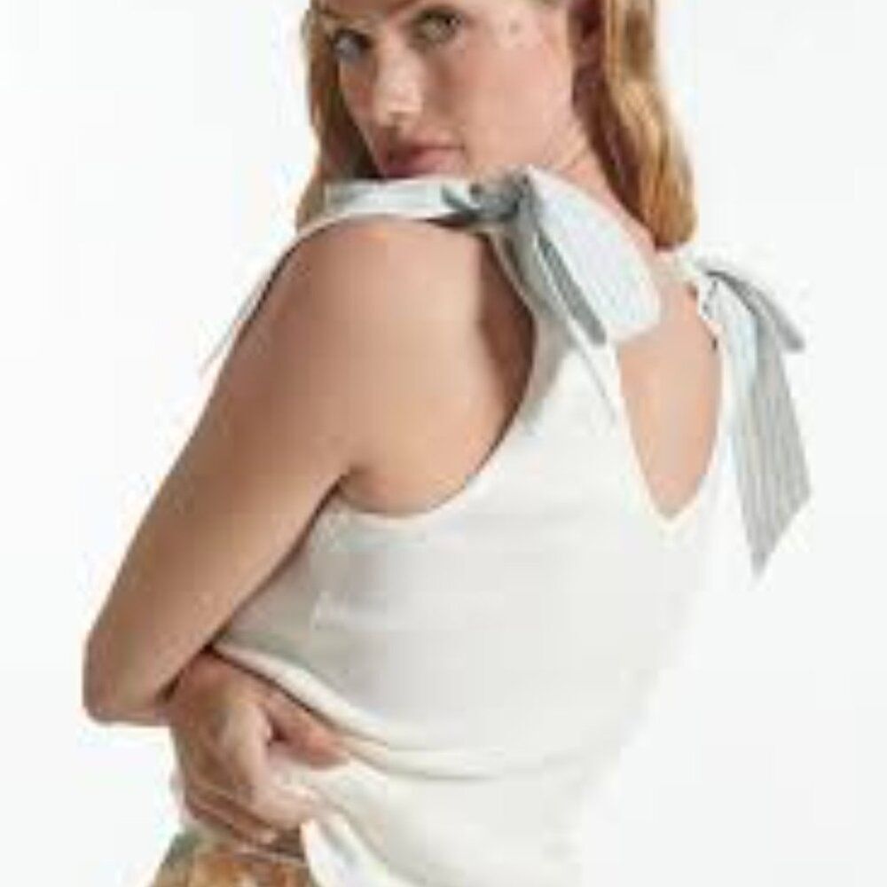 Anthropologie "Maeve" Bow-Tie Elegant White Sleeveless Top Size XL NWT